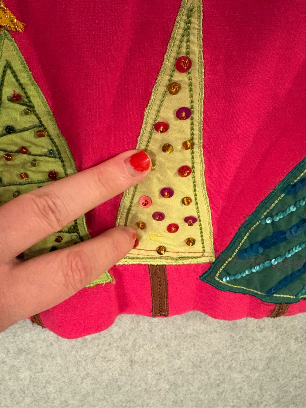 Vintage Y2K Michael Simon 2004 Christmas Snowman Sequin Tree Shirt Women’s Small - Picture 6 of 7
